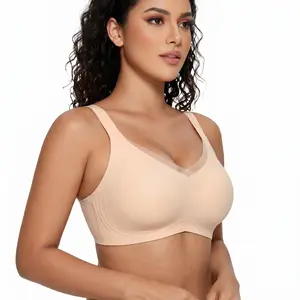 WomenJelly Wireless T-shirt Bra - Wireless V Neck Crossover Mesh Bras Comfortable Bralette Supportive Tshirt Bra No Underwire Seamless Push Up Everyday Bras