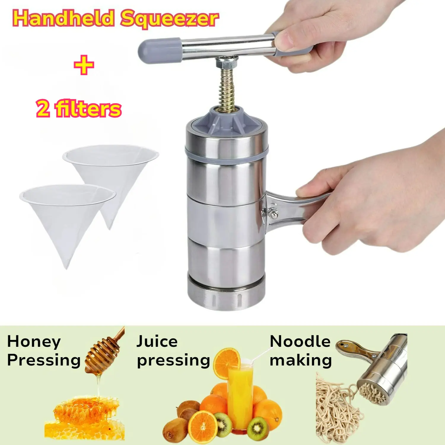 This Manual Honey Extractor Is Perfect for Extracting Honey, Making Noodles, And Squeezing Juice.It Comes with Two Filter Additions, Is Built to Last, User-Friendly, Easy to Clean, And Versatile