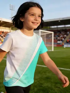 girl child jersey Diagonal Stripes Gradient White And Mint Breathable, light, and comfortable short sleeve T-shirt fashion soft and breathable parent-child outfits casual and comfortable one-piece Comfort training sports quick-dry for summer