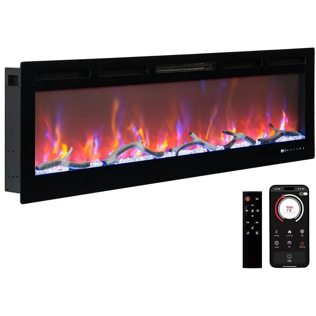 GARVEE 80 Inch Electric Fireplace Heater, Recessed & Wall Mounted, Multicolor Flame, Adjustable Color & Speed, Low Noise, WiFi & Remote Control, 750-1500W, Modern Fireplace for Living Room Bedroom