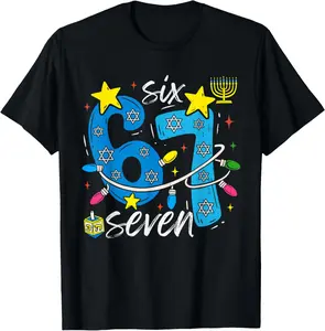 100% Cotton Hanukkah 67 Six Seven Meme Dreidel Jewish Menorah Chanukah T-Shirt