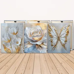 3 Counts Wooden Framed Canvas Painting, Elegant White Flower And Butterfly Images, Exquisite Poster, Perfect Living Room Decoration, Modern Home Decor, Modern Art, Fashion Family Poster, Wall Art Decoration, Waterproof Art