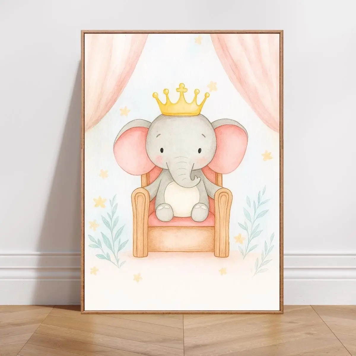 Royal Elephant Nursery Wall Art Print, Cute Baby Animal Poster, Trendy Room Decor, Unframed