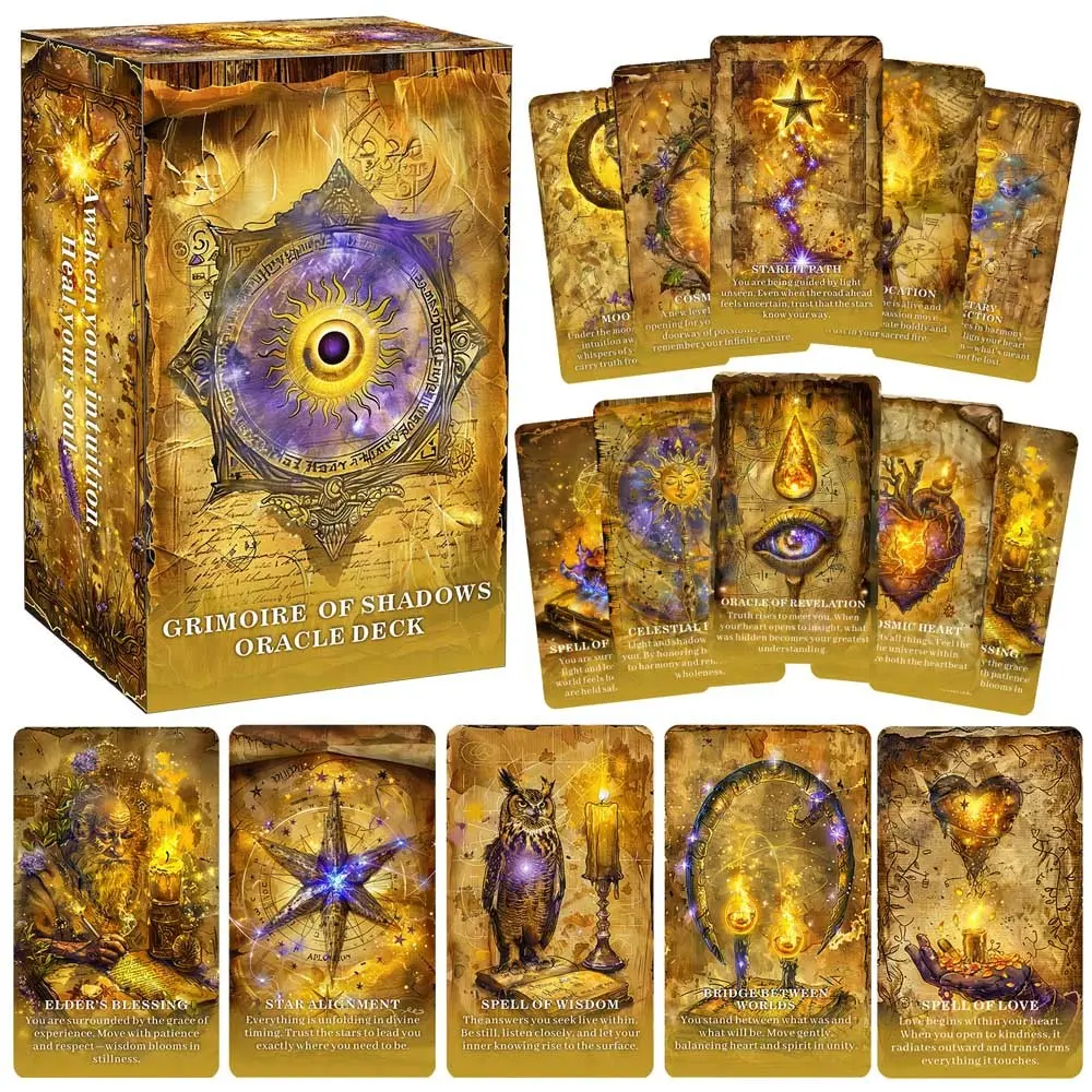 13x8 cm,Grimoire OF Shadows Mystical Oracle Cards Set, 55 Tarot Cards for Intuition, Emotional Healing, Inspiration, Personal Growth, Compassion, Inner Transformation, Meditation, Balance & Cosmic Cycles, Beginner Friendly Spiritual Guidance Deck