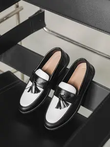 Men's and Colorblock Fringe Loafers, 2026 Classic Slip-On Flat Shoes, British Vintage Leather Shoes, Comfortable Soft Sole, Size 45