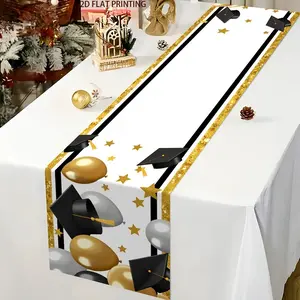 1 2D table flag, graduation theme balloon banner background decoration linen table flag, holiday party tablecloth, holiday desktop decoration fabric table flag, home decoration, dining table decoration, gifts