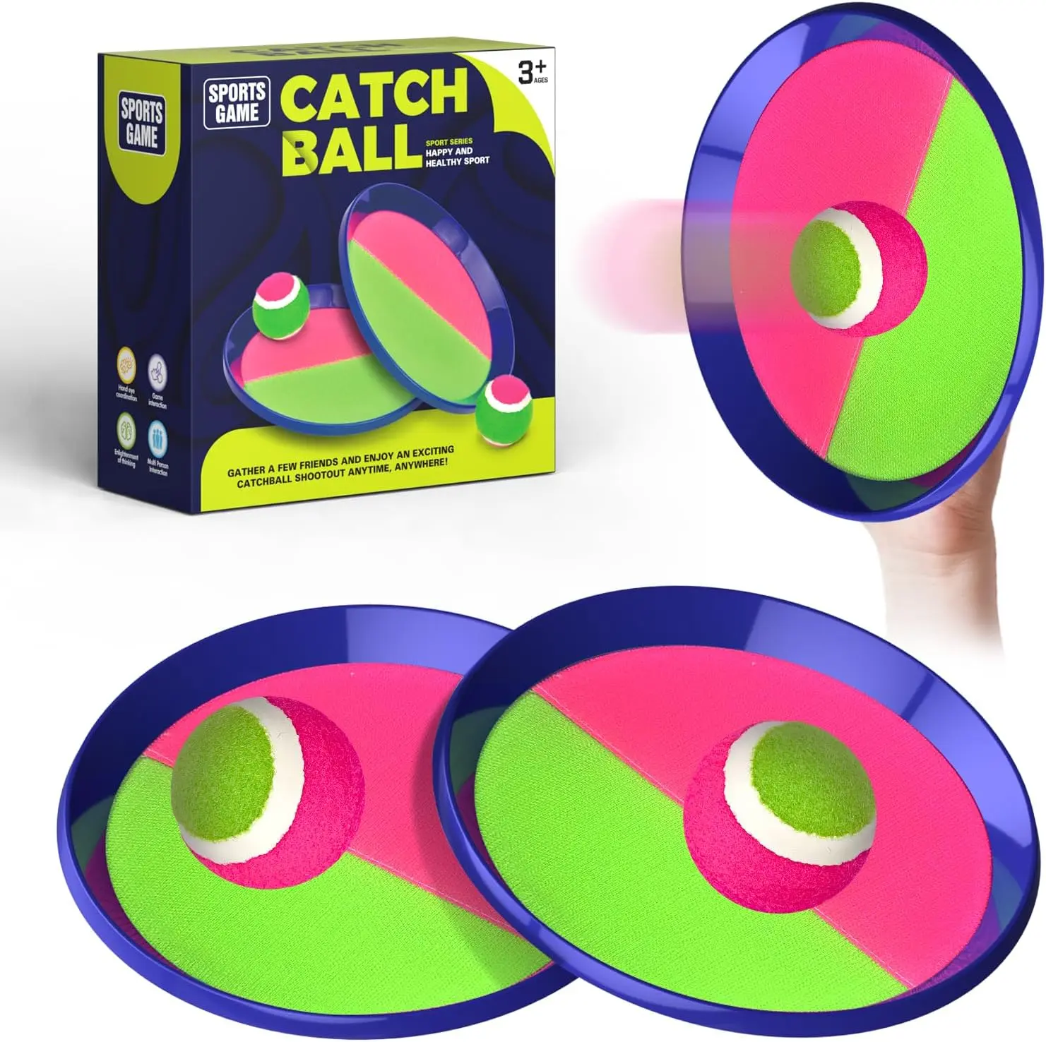 Sticky Paddles Toss and Catch Ball Set - Durable Waterproof Paddle, Waterproof Fabric Kids Outdoor Sports Toy with Adjustable Straps, Boosts Motor Skills, Gift for 3-12+ Years Boys/Girls (Birthday, Beach, Christmas, Easter)