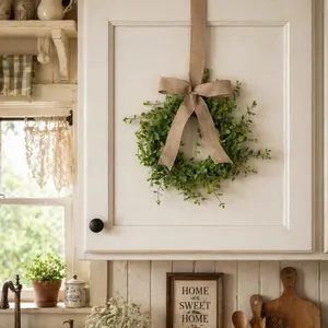 Kitchen GLOW-UP!  Greenery Wreath, vine candle wreath, eucalyptus wreath, kitchen cabinet wreath. greenery wreath, greenery decor