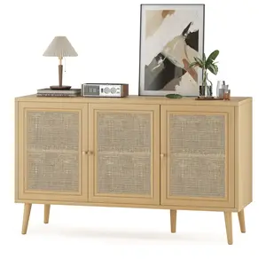 Sideboard Buffet Cabinet with 3 Rattan Doors,Modern Kitchen Storage Console Cabinet for Entryway Living Room