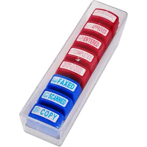 8 PCS Self-Inking Stamp Set with Storage Tray Office Rubber Stamps for Approved Paid Scanned Faxed Copy Completed Message Work Stamp for Business Finance Staff Office Supplies