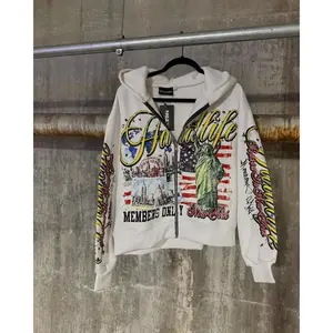 2025 European & American retro fashion men’s printed zip-up hoodie, Harajuku goth streetwear jacket, couples’ oversized sweatshirt