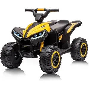 Yellow Acekool 12V Kids Ride On 4 Wheeler Battery Powered Quad Toy Vehicle With Bluetooth Music Led Lights And High Low Speeds Yellow Rechargeable Car Adjustable
