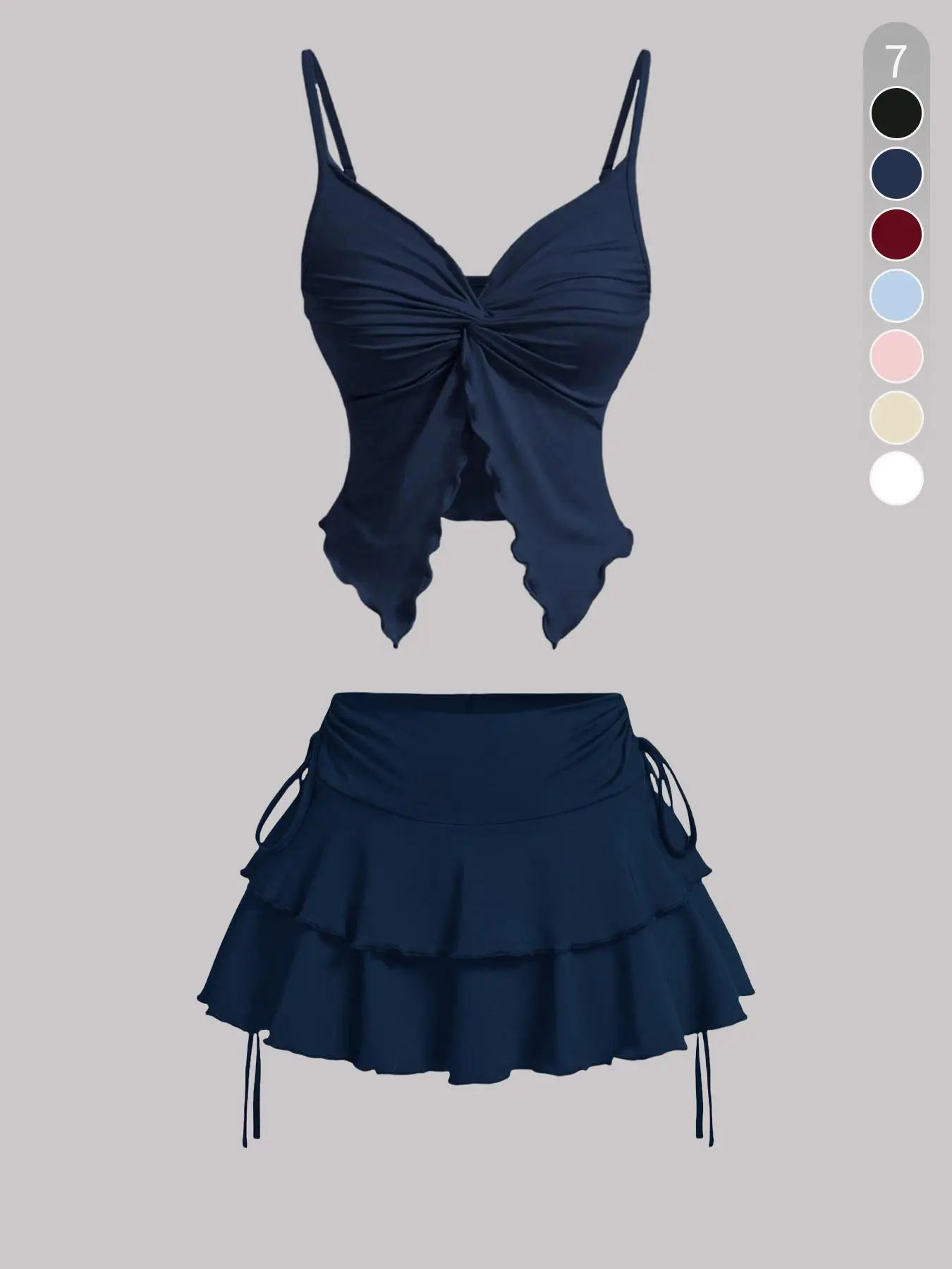 Women's Breathable Casual Solid Fitted Ribbed Strappy Sleeveless Twist-Front Top & Tie-Side Skirt Set Women's Breathable Casual Solid Fitted Ribbed Strappy Sleeveless Twist-Front Top & Tie-Side Skirt Set