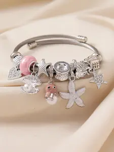 Oceanic Charm DIY Pearl Octopus Pendant Bracelet, Stainless Steel Open-End Design, Adorable, Perfect Gift for Women, Beach Vacation, Party, Octopus Charms, Starfish Charms