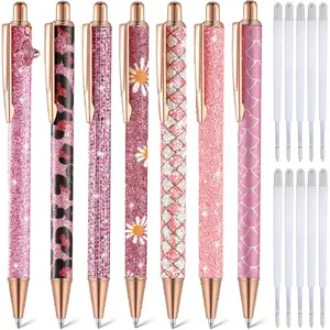 7 Pcs Fancy Pens for Women Cute Sparkly Glitter Pens with 10 Pcs Black Ink Refills Pretty Gifts for Girls Office School Christmas Graduation(Cute)