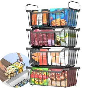 Freezer Baskets 4 Pack Stackable Organizer Deep Chest Freezer Bins (Black)