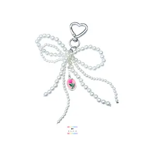Faux Pearl Coquette Bow Tulip Bag Charm / Pearl Bow Oval Tulip Charm Purse Charm  / Bag Charm Fashion Accessory