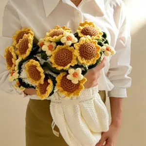 Hand-Knitted Sunflower Bouquet Blanket – Rustic Garden Floral Throw with Lily of the Valley Accents, Cozy Handwoven Flower Blanket for Home Decor & Comfort