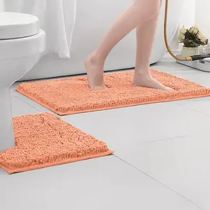 2 Piece Bath Mats Set, Thick Soft Chenille Bathroom Rugs, Quick Dry Absorbent, Non-Slip Rubber Backed Durable Bathtub Mat