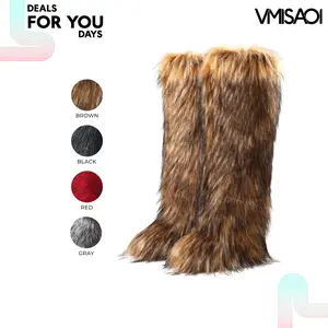 Fur Boots For Women Knee High Round Toe Flat Heel Pull On Fluffy Furry Party Outing Casual Date Warm Comfortable Trendy Fashion Modern Boots Deals For You Days