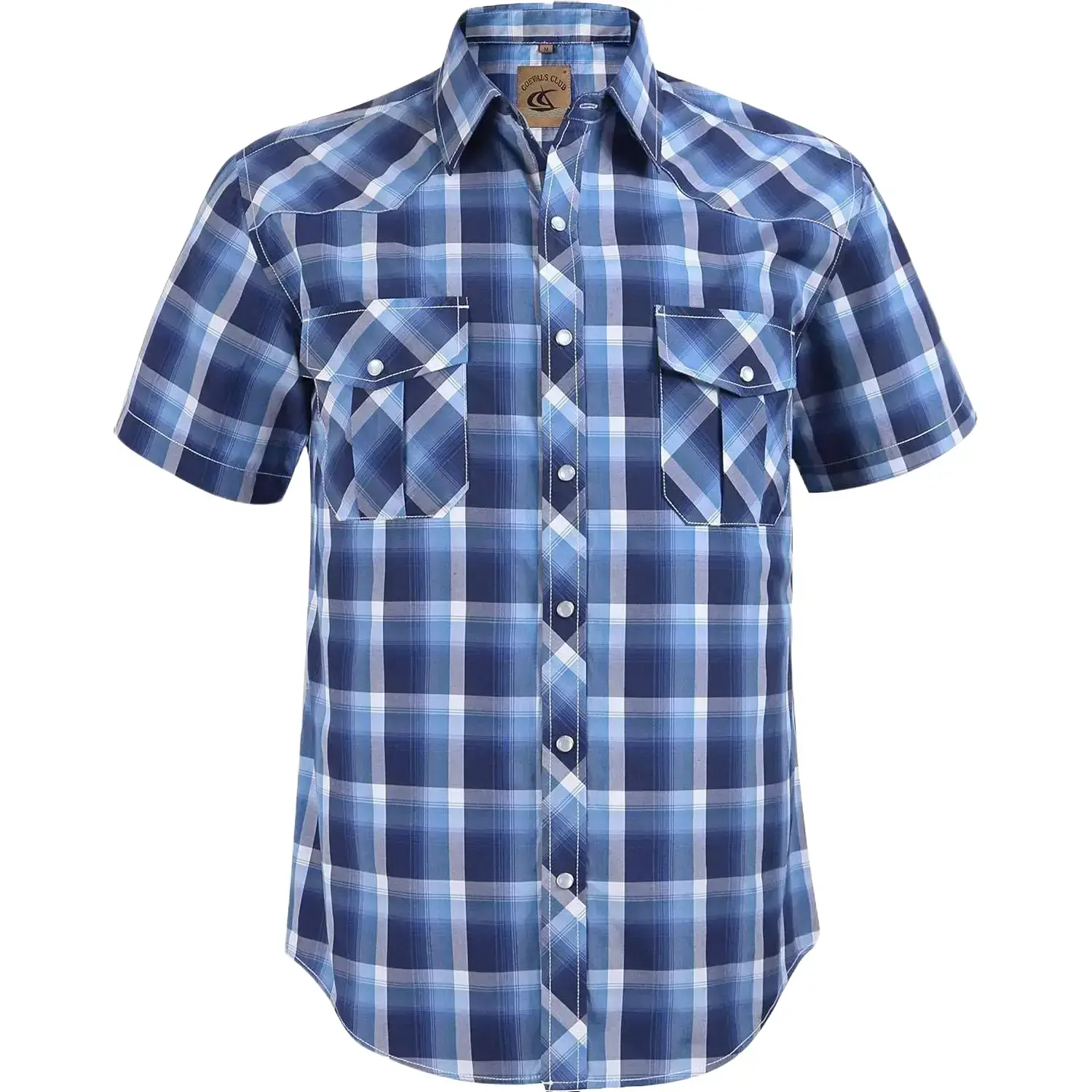 COEVALS CLUB Men's Classic Fit Short-Sleeve Plaid Pearl Snap Western Cowboy Work Shirt, High-End Durable Fabric Retro Summer Fashion Top, Cowboy Stuff