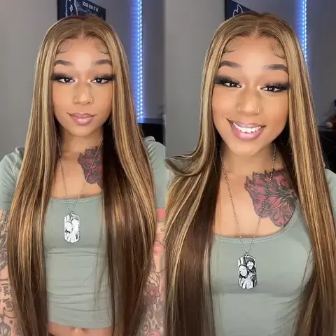 ISEE HAIR Wear and Go Glueless Wig, Straight Highlight Brown 6x4 Pre-Cut Lace Closure, Natural Looking Wig for Beginners, Lace Frontal Wig#SoHoChic #TikTokShopBackToSchool