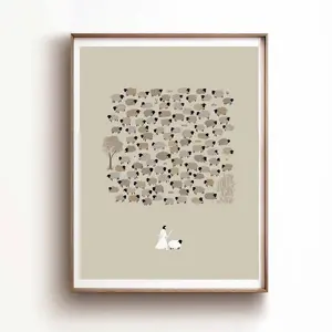 Jesus Leaves the 99 Sheep Poster, Bible Sketch Bible Art Shepherd Wall Art, One Lost Sheep, Christian Gift Modern Jesus print Boho