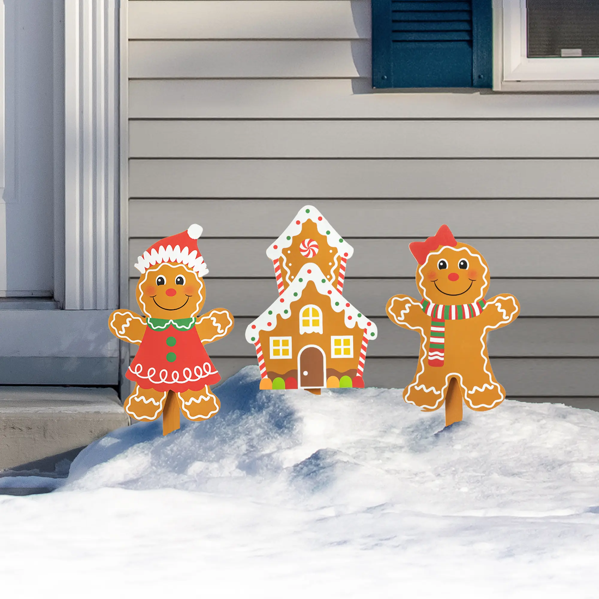 Glitzhome Set of 3 Wooden Gingerbread Man Yard Stake
