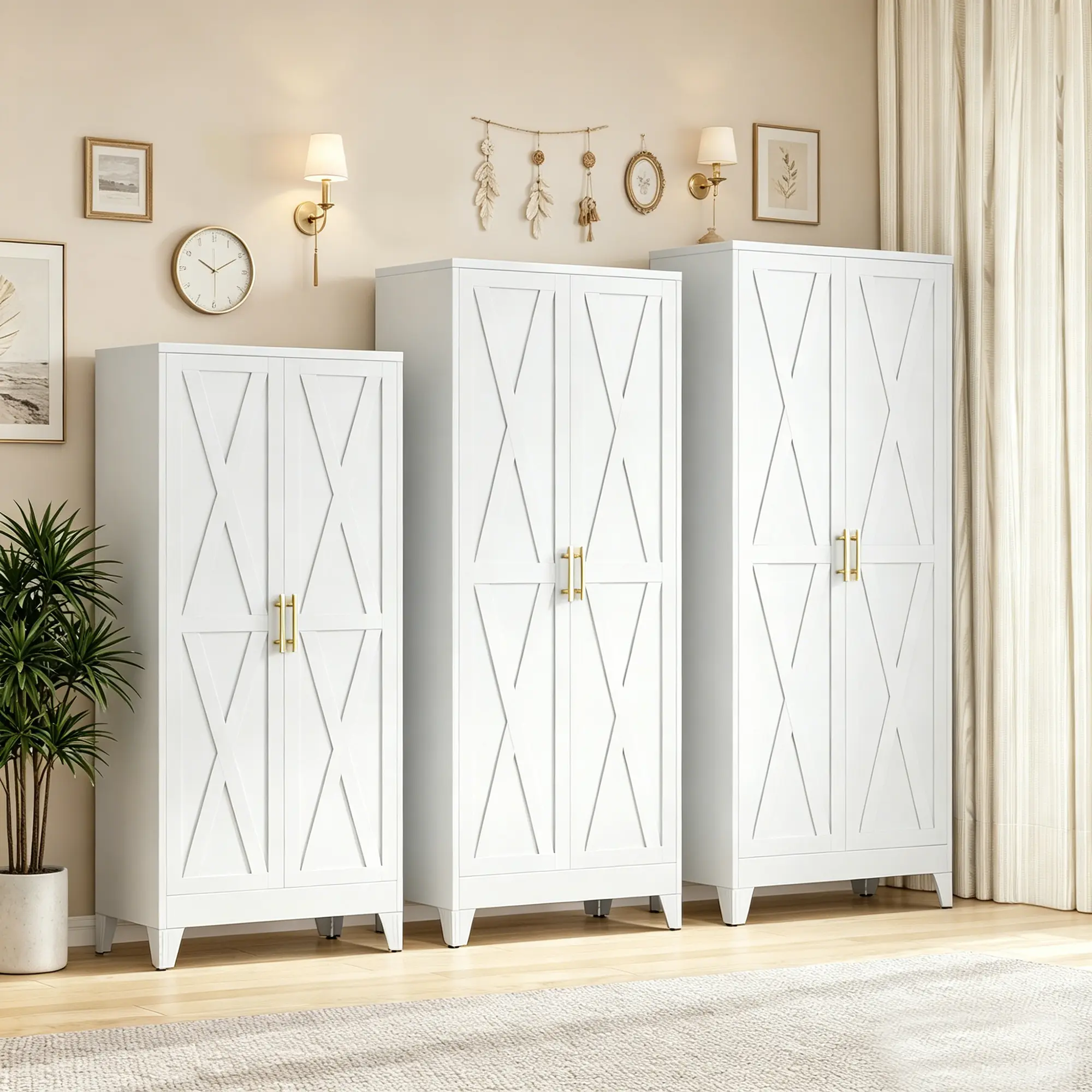 Tall Metal Kitchen Pantry Storage Cabinet with 2 Doors & Adjustable Shelves, Heavy Duty Freestanding Cupboard for Kitchen, Dining Room, Bathroom, Garage