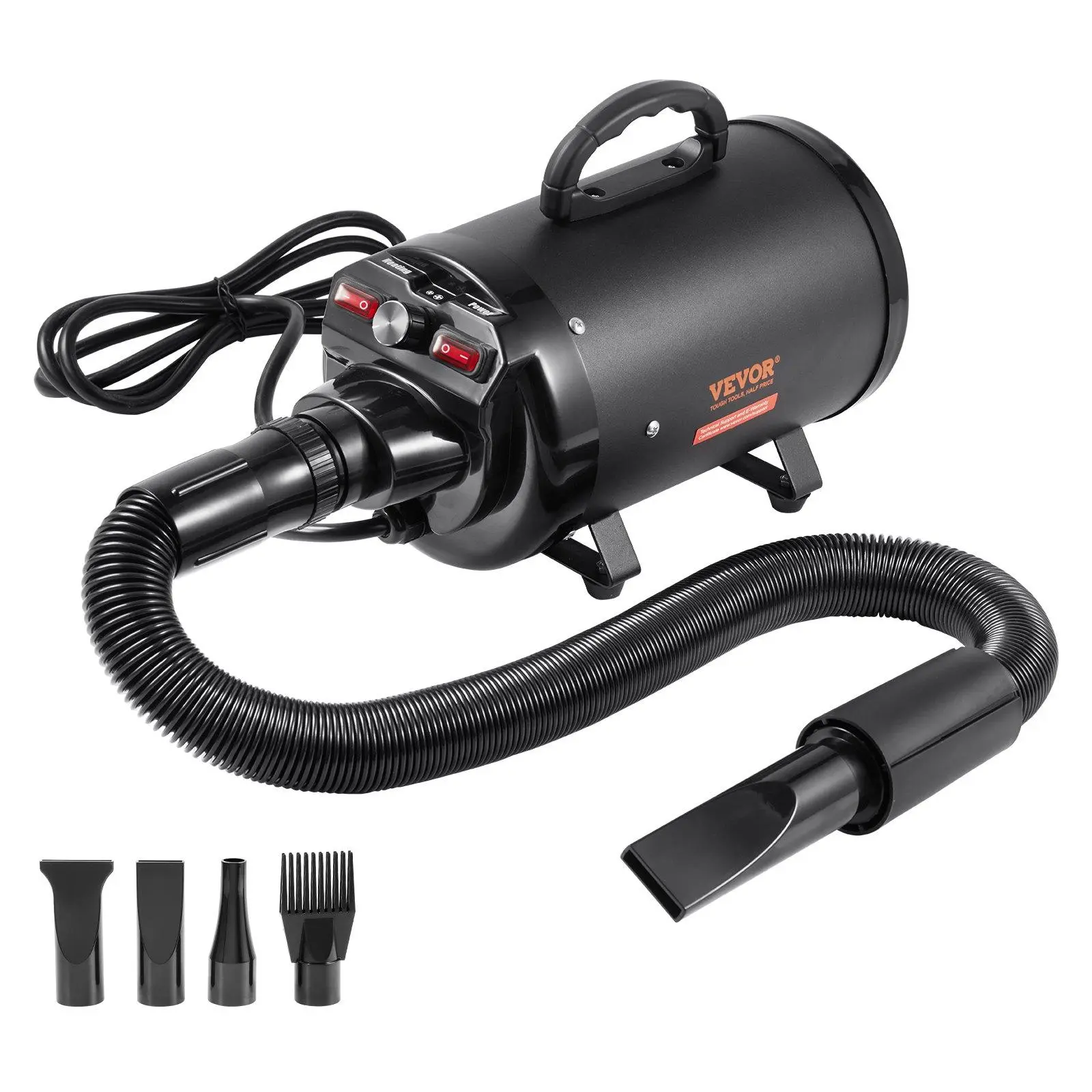 【summerfinds】VEVOR Dog Dryer, 2000W/2.7HP Dog Blow Dryer, Pet Grooming Dryer with Adjustable Speed and Temperature Control, Pet Hair Dryer with 4 Nozzles and Extendable Hose, Black
