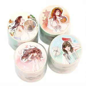 8m 4 Summer Girl Figure Tape Simple and Fresh Style Washi Material DIY Notebook Decoration Scrapbook Material Tape