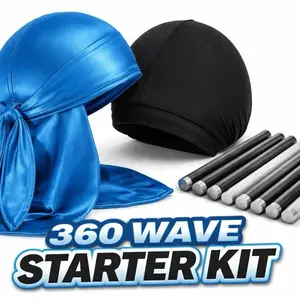 360 Wave Kit for Men – Silky Durag + Skull Cap + Wave Rods Set | Compression Wave Cap Bundle for Fast 360 Waves, One-Size-Fit, Train Waves