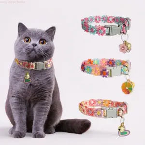 Cute Floral Cat Collar Set – 3PCS Adjustable Breakaway Kitten Collars with Bell & Charms, Safety Flower Pet Accessories for Girl & Boy Cats