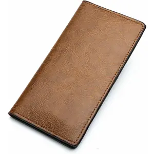 Leather Checkbook Cover for Men Women, Compact Durable Long Wallet with Ample Storage Space for Cards & Cash (Khaki)