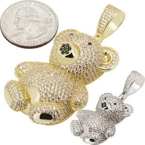 14k Yellow/White Gold Plated AAA Cubic Zirconia Teddy Bear Pendant