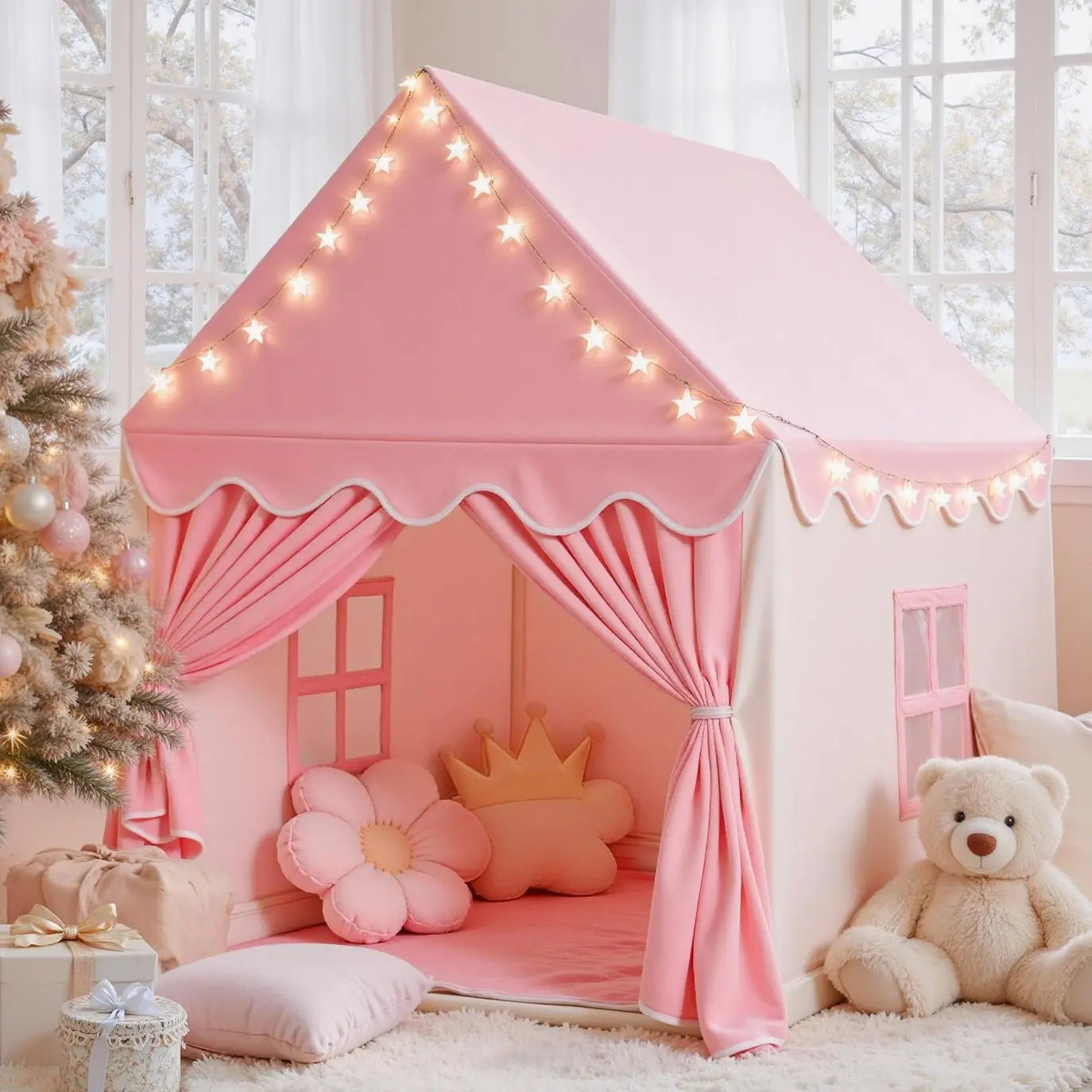 Sumbababy Princess Play House Tent, Fairy Washable Princess Castle Playhouse, Perfect Gift Indoor Outdoor Toy Fun Game with Star Light for Kids Fun