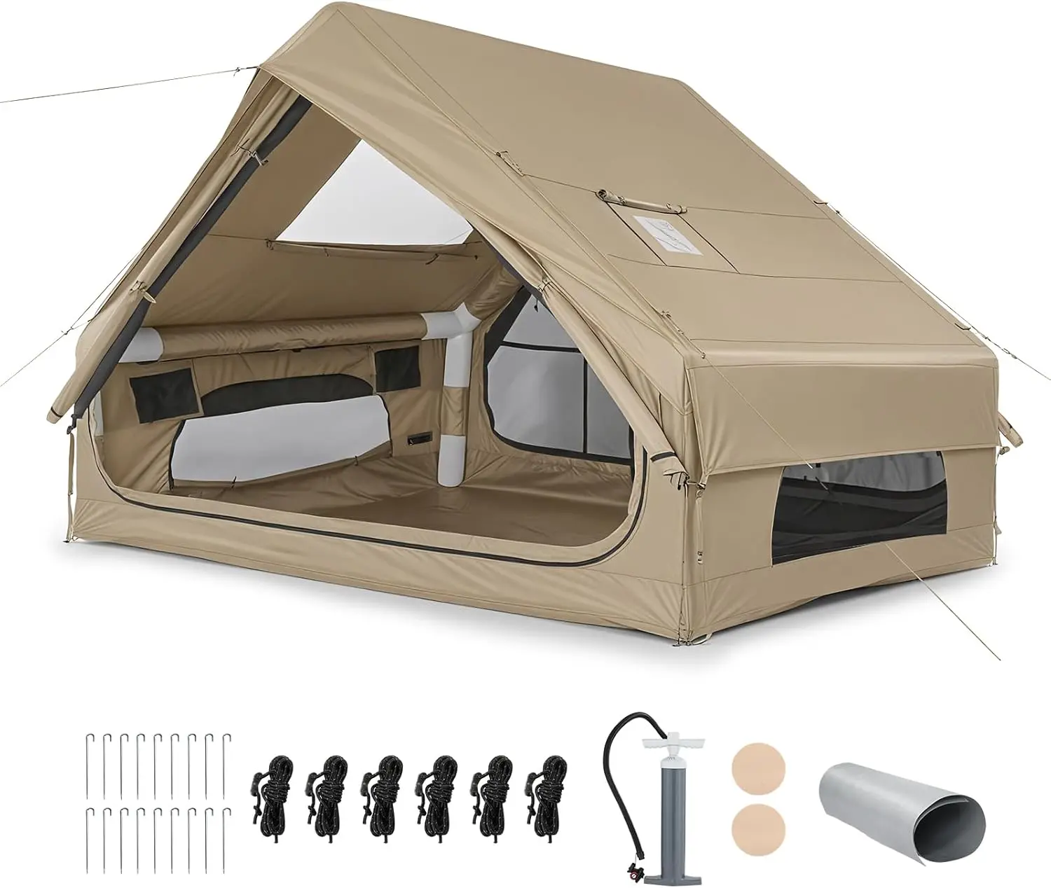 VINGLI Inflatable Camping Tent, All-Weather Inflatable Hot Tents with Stove Jack, Blow Up Tent for Camping with Mesh Doors & Windows, Inflatable Air Tents for Camping Adult
