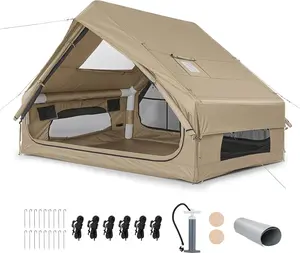 VINGLI Inflatable Camping Tent, All-Weather Inflatable Hot Tents with Stove Jack, Blow Up Tent for Camping with Mesh Doors & Windows, Inflatable Air Tents for Camping Adult