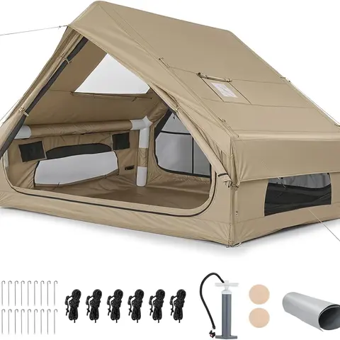 VINGLI Inflatable Camping Tent, All-Weather Inflatable Hot Tents with Stove Jack, Blow Up Tent for Camping with Mesh Doors & Windows, Inflatable Air Tents for Camping Adult