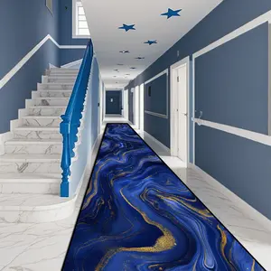 Abstract Blue Design Long Carpet Rug, High-Quality Washable Mat for Hotel Lobby, Durable Outdoor Patio & Balcony Use