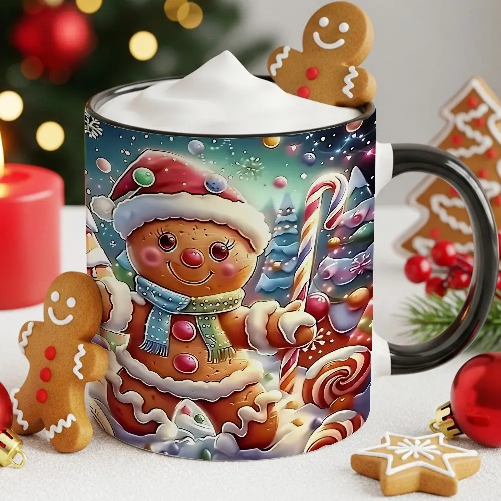 1pc, Festive Coffee Mug Featuring a Gingerbread Man And Candy Design, Perfect for Christmas Gifts, Holiday Festivities, And Use at Home Or in The Office