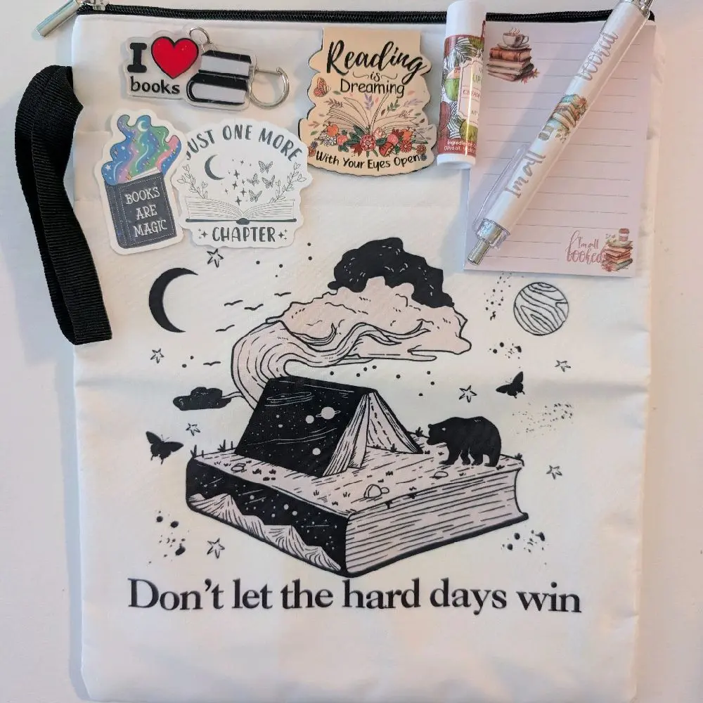Assorted Waterproof Tablet/Book Sleeve with Accessories- Zipper Top & Velcro Pocket for Readers, Cats, Dogs, and Coffee Lovers - 11.5x9.5 Inches