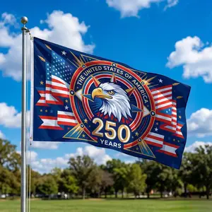 This vibrant navy blue patriotic banner, adorned with striking gold bald eagles and stars and stripes, celebrates American milestones from 1776 to 2026. It's the perfect yard decoration to showcase patriotism year-round.