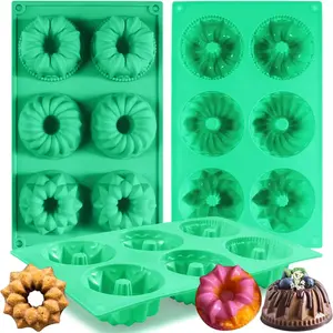 3 count  Bundt Cake Pan, Non-stick Mix Mini Baking Mold for Cupcake Cornbread Brownie Jello, 6-Cavity Fluted Tube Cake Pan (Mix)