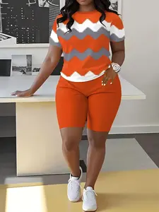 Plus Size  Women's Two Piece Set Casual Summer Outfit Short Sleeve Top and Elastic Waist Shorts Matching Set Soft Knit Fabric Comfortable Fit Cute Everyday Wear Lounge Travel Street Style Fashion Outfit