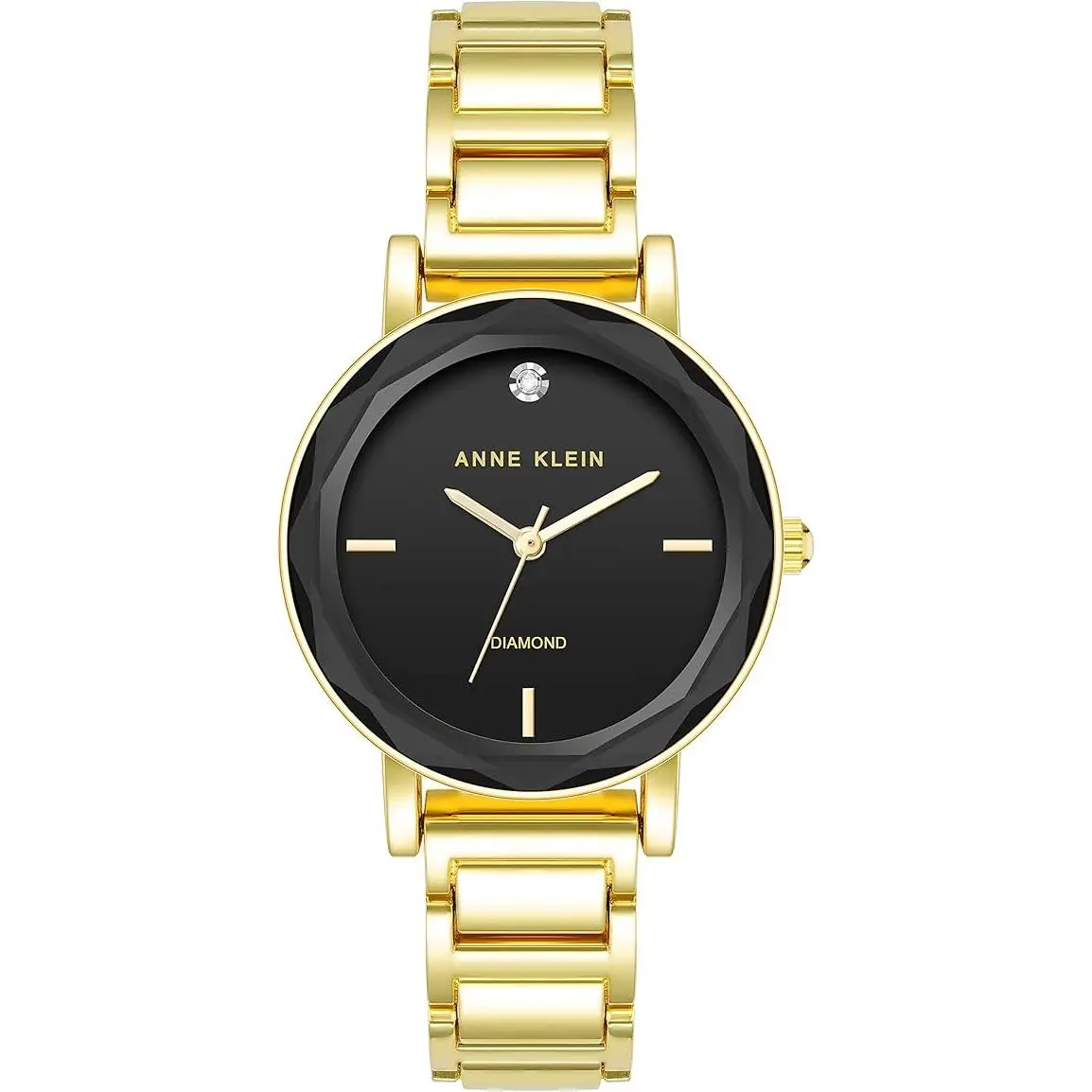 Anne Klein Gold-Tone Faceted Crystal Black Diamond Dial Ladies Watch AK-3966BKGB AK/3966BKGB