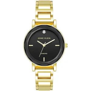 Anne Klein Gold-Tone Faceted Crystal Black Diamond Dial Ladies Watch AK-3966BKGB AK/3966BKGB