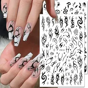 10 Sheets Gothic Nail Stickers 3D Self-Adhesive Snake Nail Art Stickers Black White Rose Flower Eye Fishbone Star Moon Design Nail Art Decorations Butterfly Nail Decals for Women Acrylic Nail Supplies