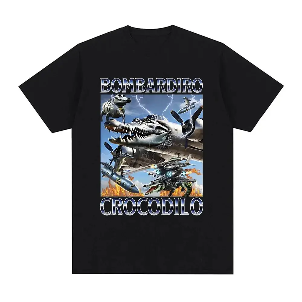 Bombardiro Crocodilo Crocodile Plane Bomber Funny Meme T-shirt Women Casual Short Sleeve T Shirts Comfort T-shirts Unisex