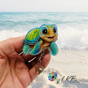 Sea Turtle Badge Reel- Retractable ID Badge Reels - Interchangeable ID Holders - Beaded Nurse Badge Reel - Teacher Lanyards - Magnetic Badge Pin - Stethoscope ID Tag - Phone Tablet Grip - Handmade Gift